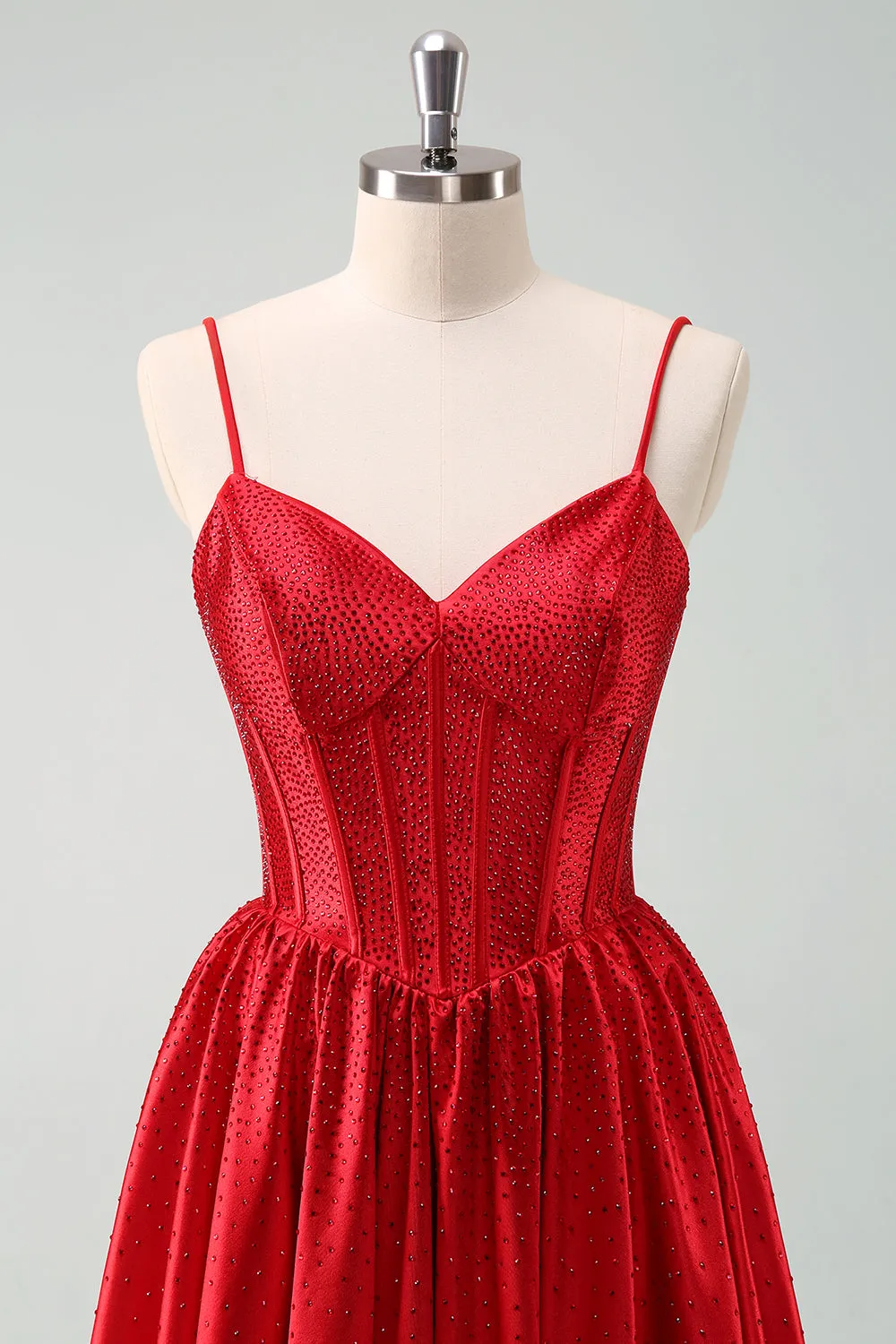 Dark Green A-Line Spaghetti Straps Corset Pleated Mini Dress