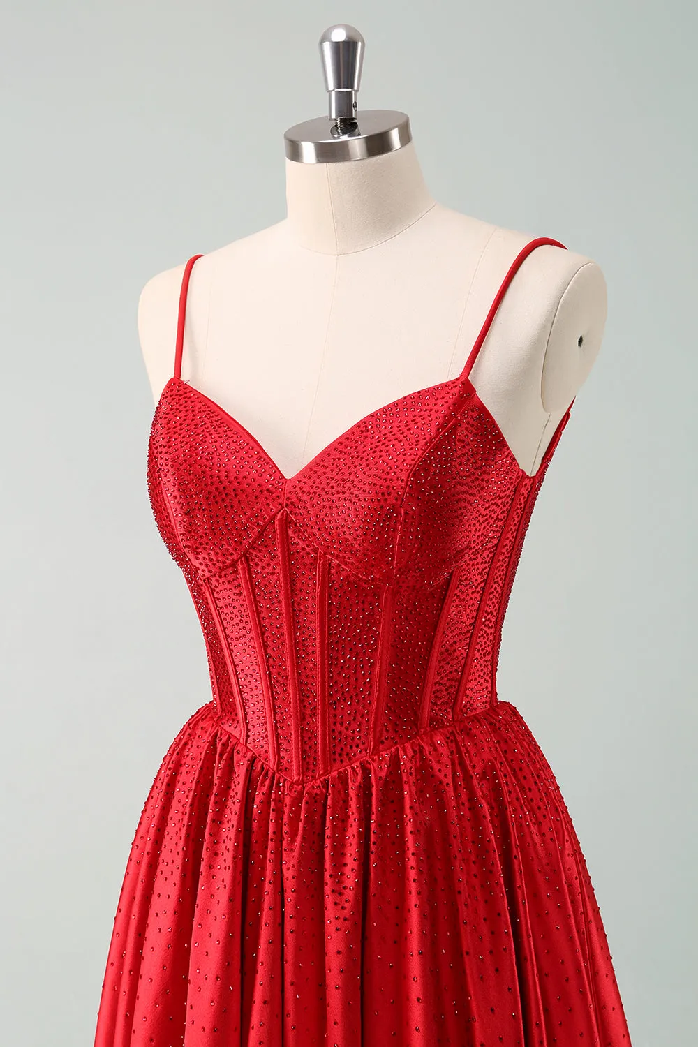 Dark Green A-Line Spaghetti Straps Corset Pleated Mini Dress