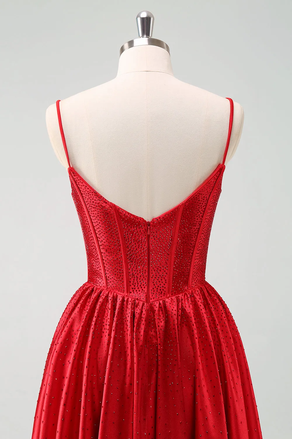 Dark Green A-Line Spaghetti Straps Corset Pleated Mini Dress