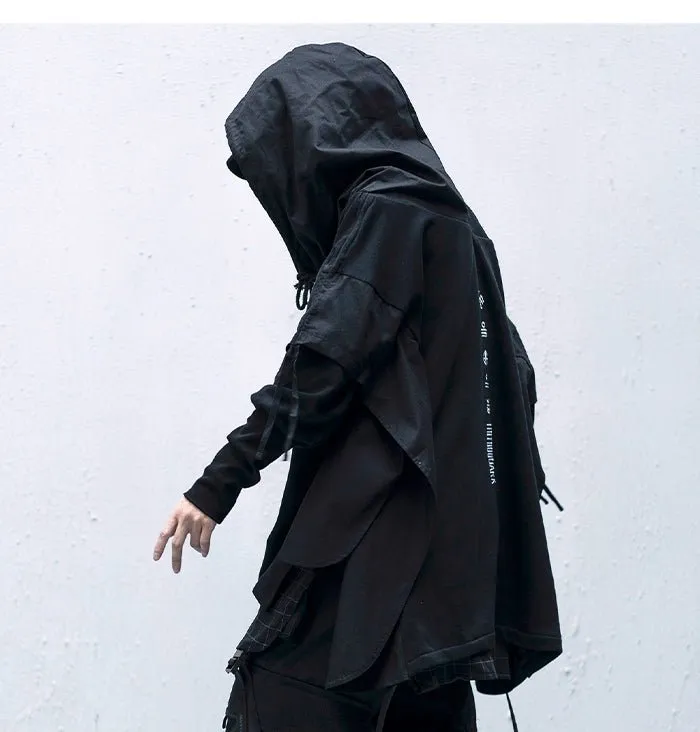 DARK Japanese Streetwear Man Hoodies Hip Hop Embroideried Pullover Patchwork Fake Two Darkwear Tops Techwear Hoodies
