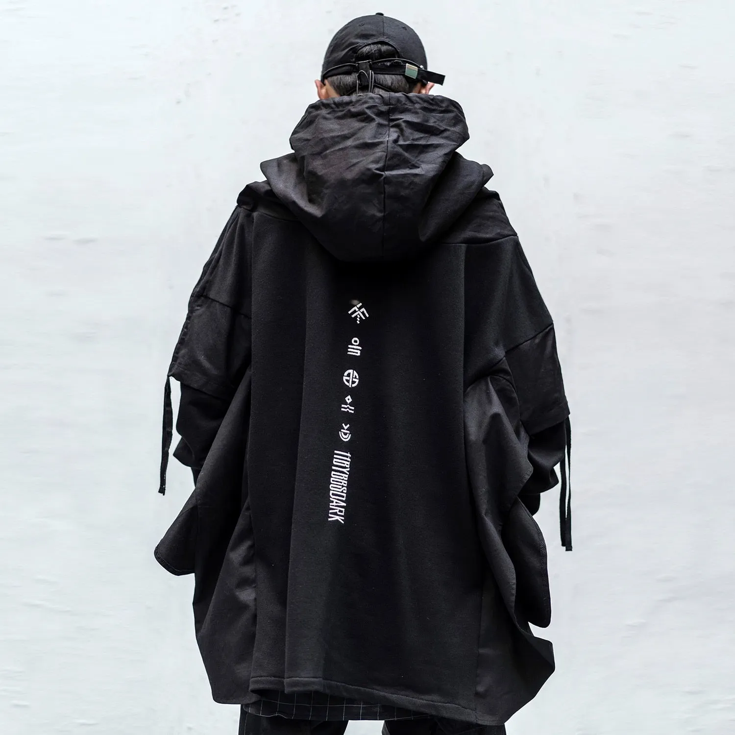 DARK Japanese Streetwear Man Hoodies Hip Hop Embroideried Pullover Patchwork Fake Two Darkwear Tops Techwear Hoodies