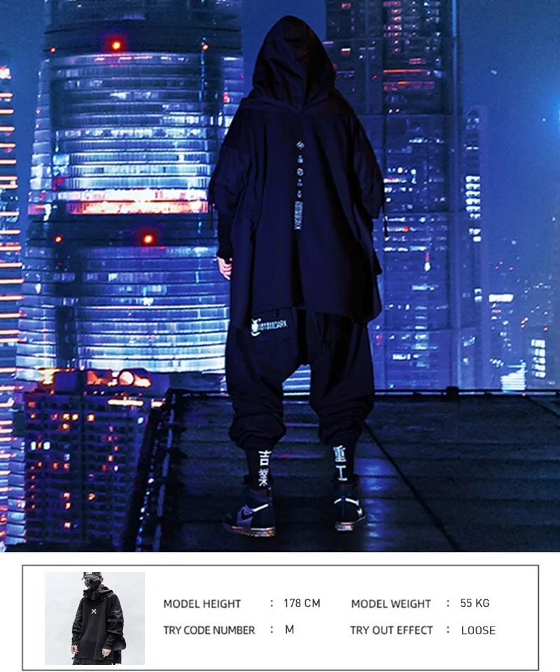 DARK Japanese Streetwear Man Hoodies Hip Hop Embroideried Pullover Patchwork Fake Two Darkwear Tops Techwear Hoodies