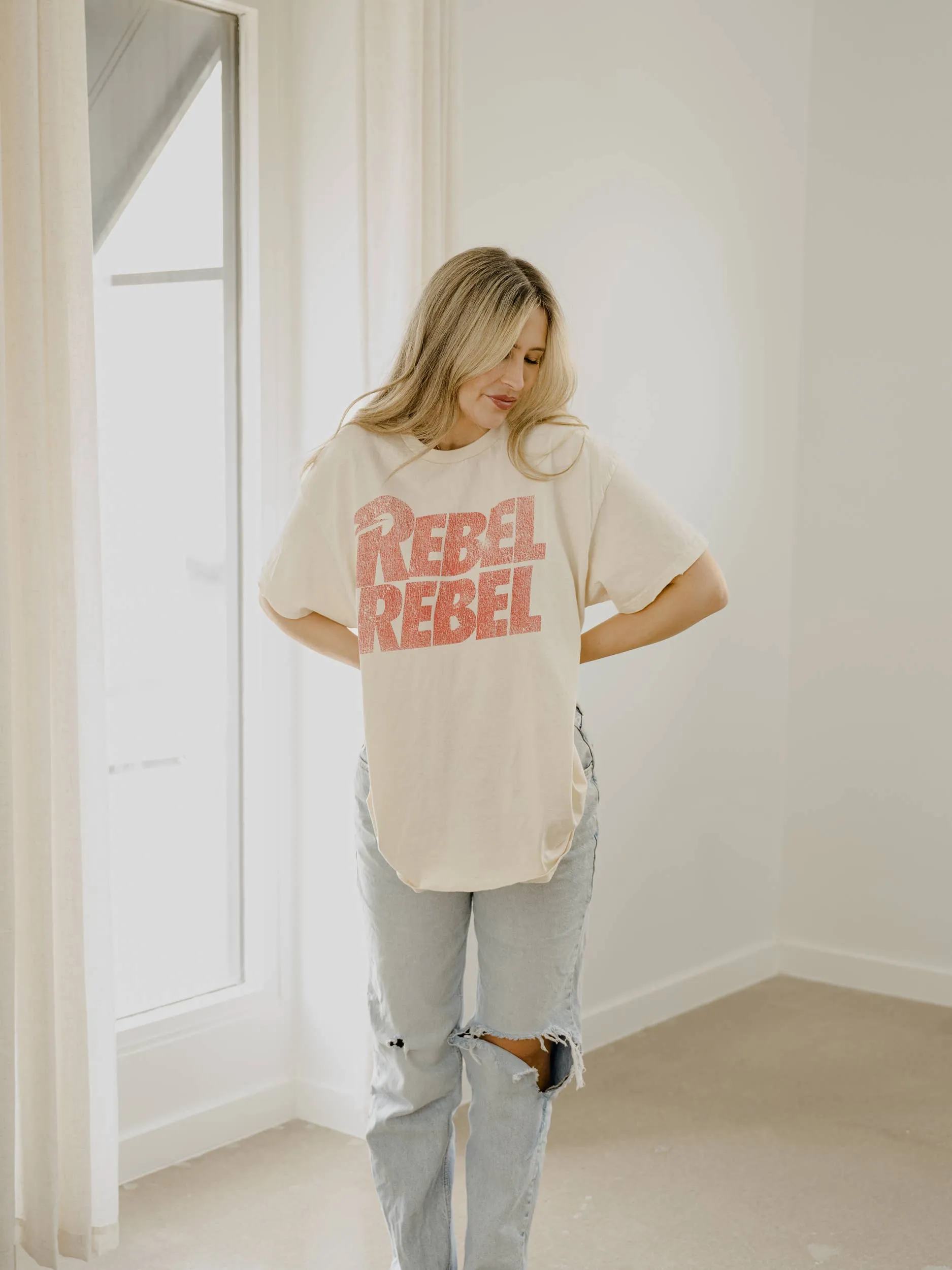David Bowie Rebel Repeat Off White Thrifted Graphic Tee