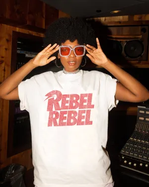 David Bowie Rebel Repeat Off White Thrifted Graphic Tee