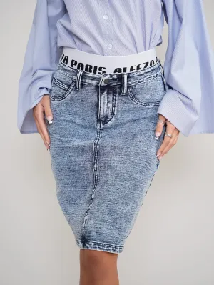 Denim Straight Skirt with Elastic Aleeza Waistband