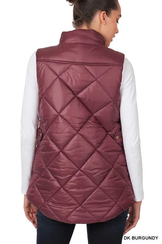 Diamond Quilted Zip Front Vest - Zenana