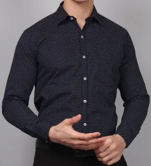 Dot Printed Navy Blue Men's Shirt