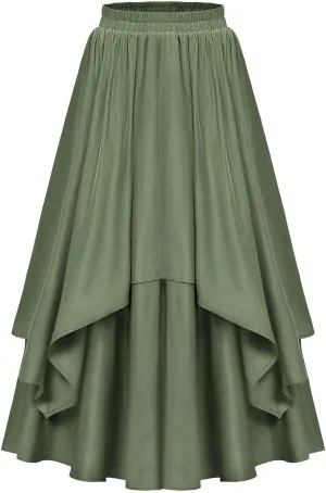 Double Layered Long Skirt for Women Trendy Asymmetrical Ruffle A Line Skirts Vintage High Waisted Long Skirt