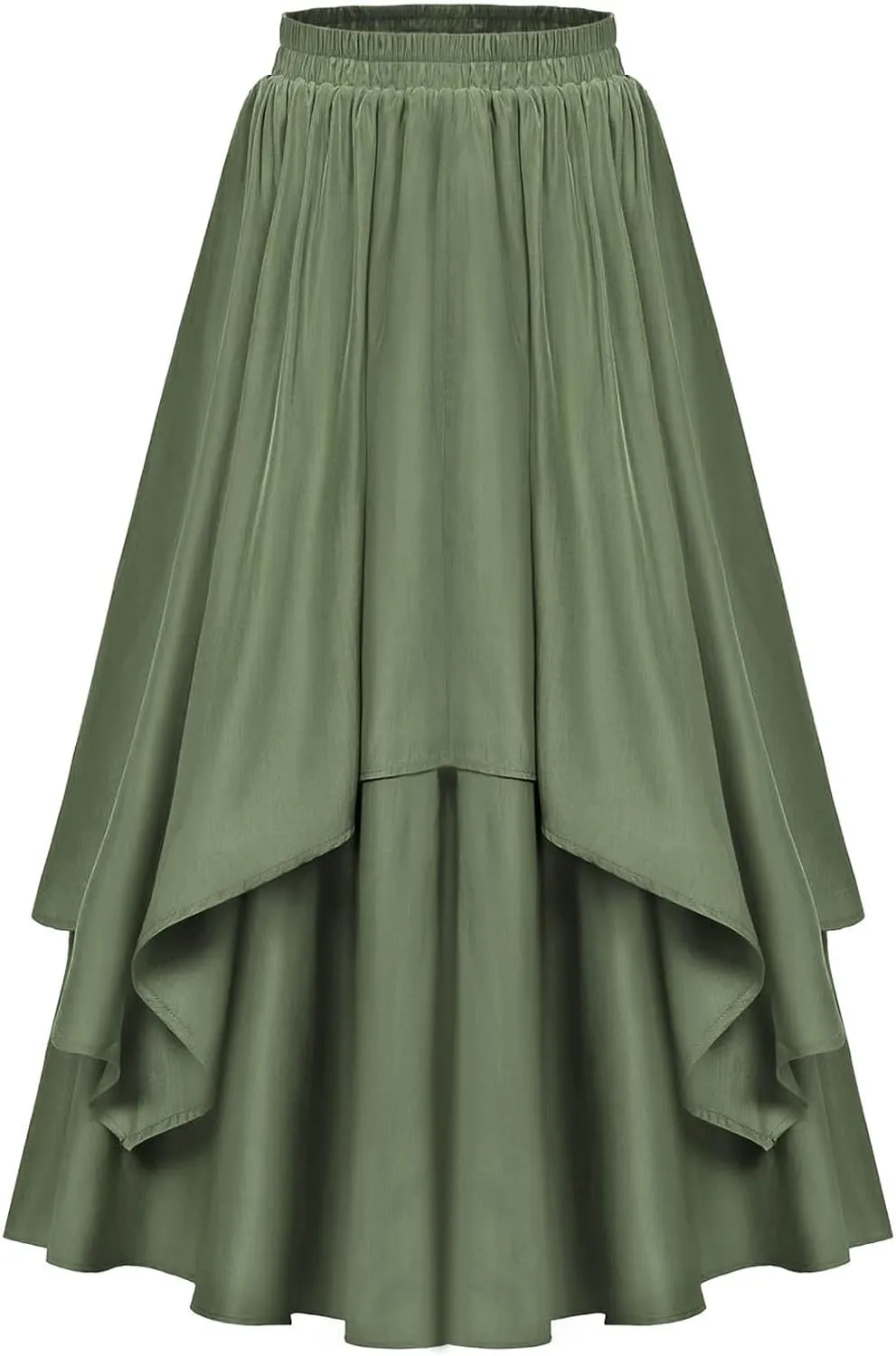 Double Layered Long Skirt for Women Trendy Asymmetrical Ruffle A Line Skirts Vintage High Waisted Long Skirt