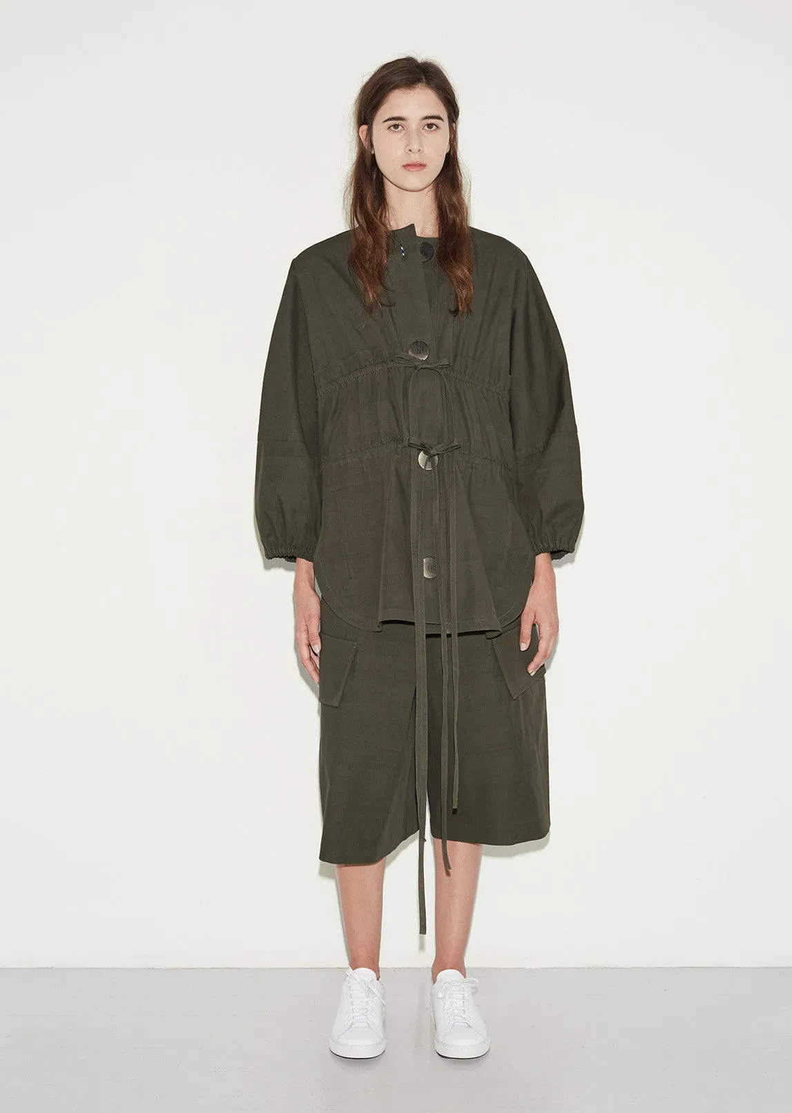 Double Tie Round Collar Coat