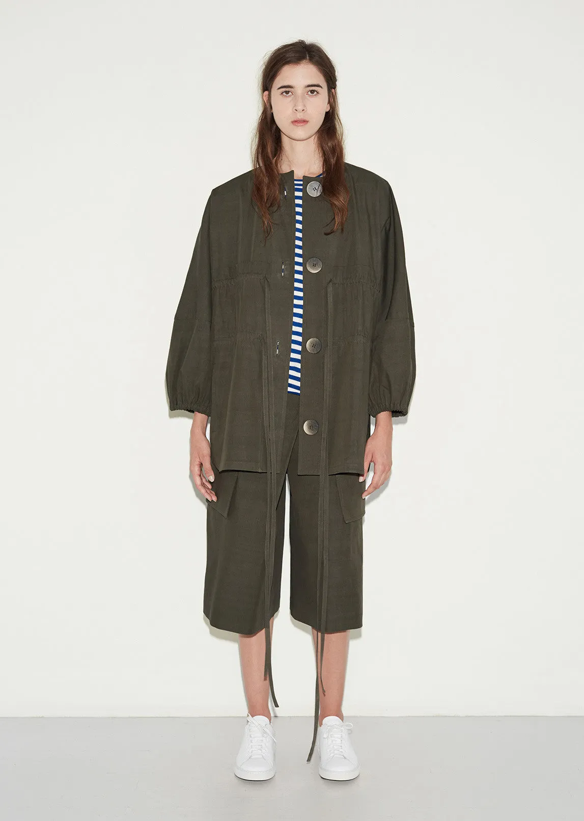 Double Tie Round Collar Coat