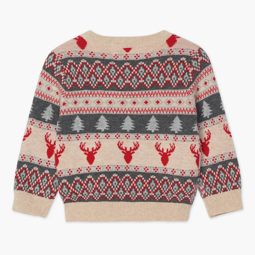 Fair Isle Stags V-Neck Baby Sweater