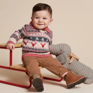 Fair Isle Stags V-Neck Baby Sweater