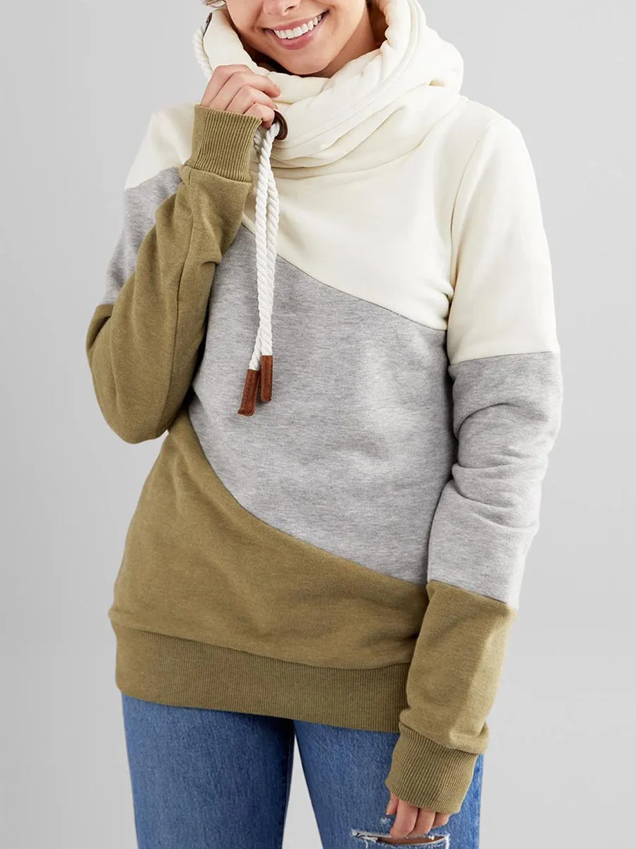 Fashion Casual Hooded Color Block Sweatshirt