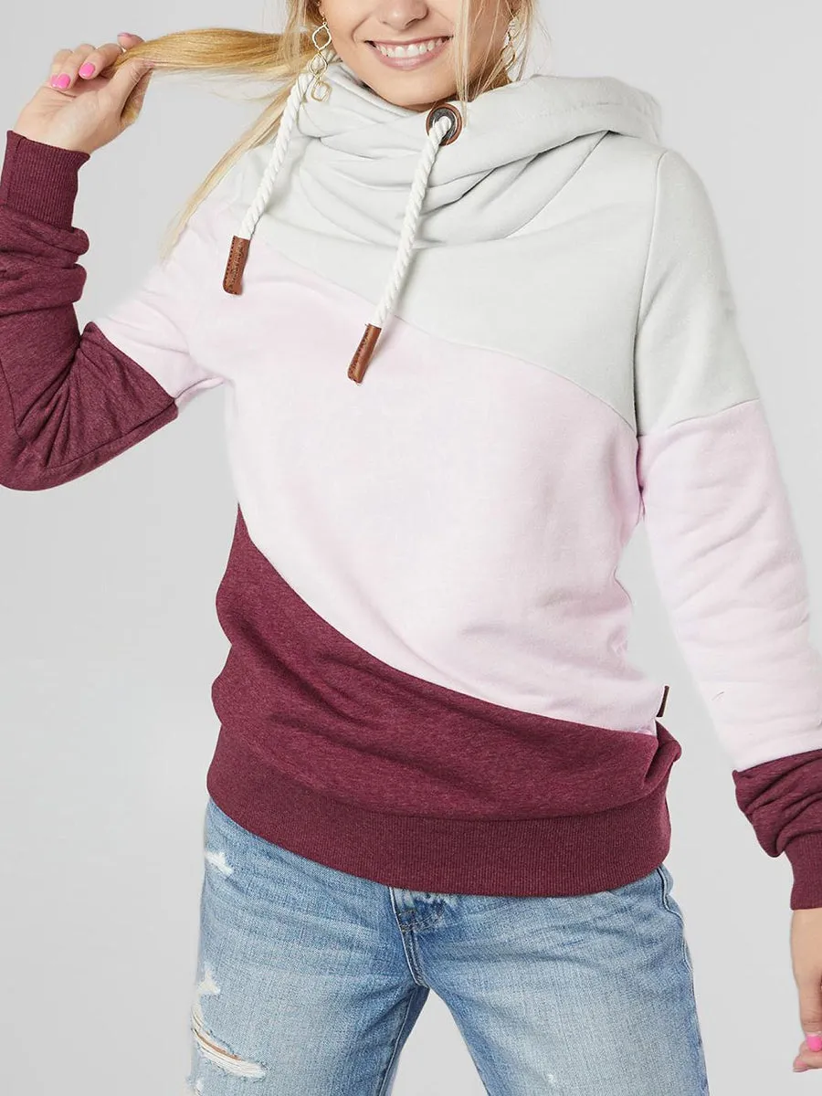Fashion Casual Hooded Color Block Sweatshirt