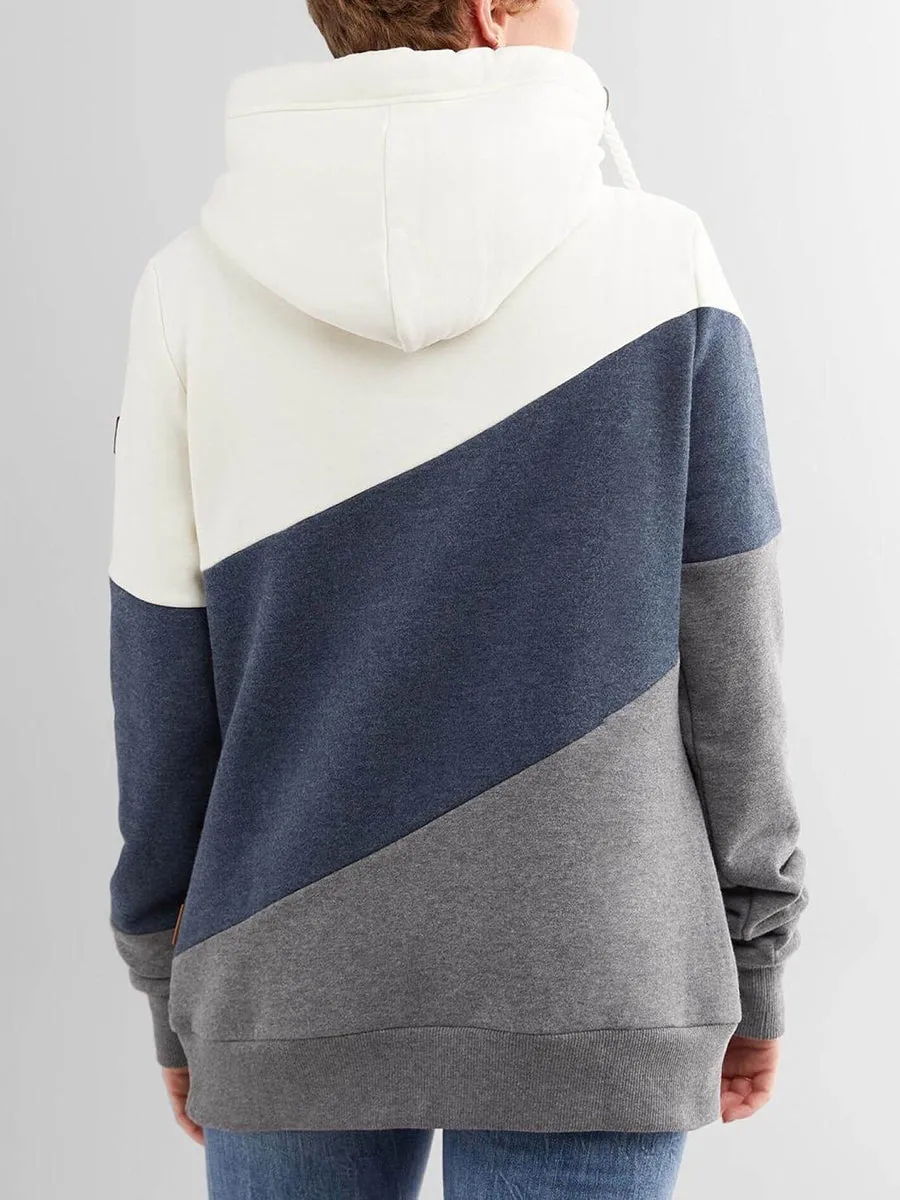 Fashion Casual Hooded Color Block Sweatshirt
