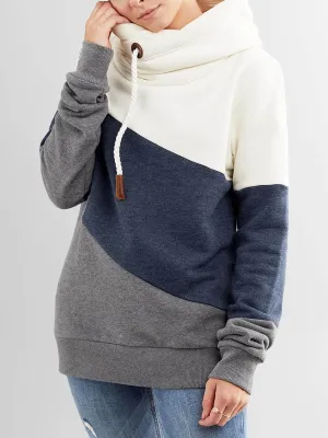 Fashion Casual Hooded Color Block Sweatshirt