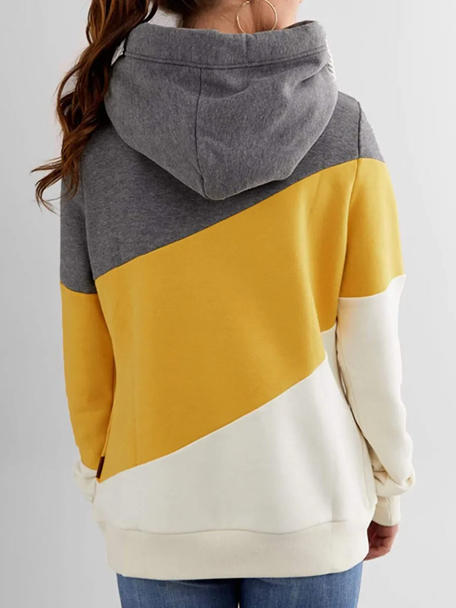 Fashion Casual Hooded Color Block Sweatshirt