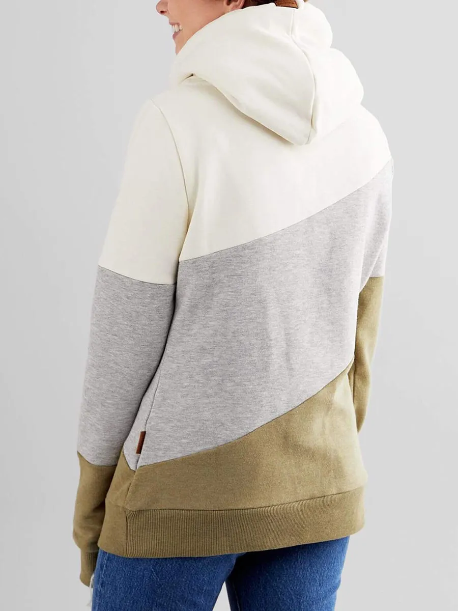 Fashion Casual Hooded Color Block Sweatshirt