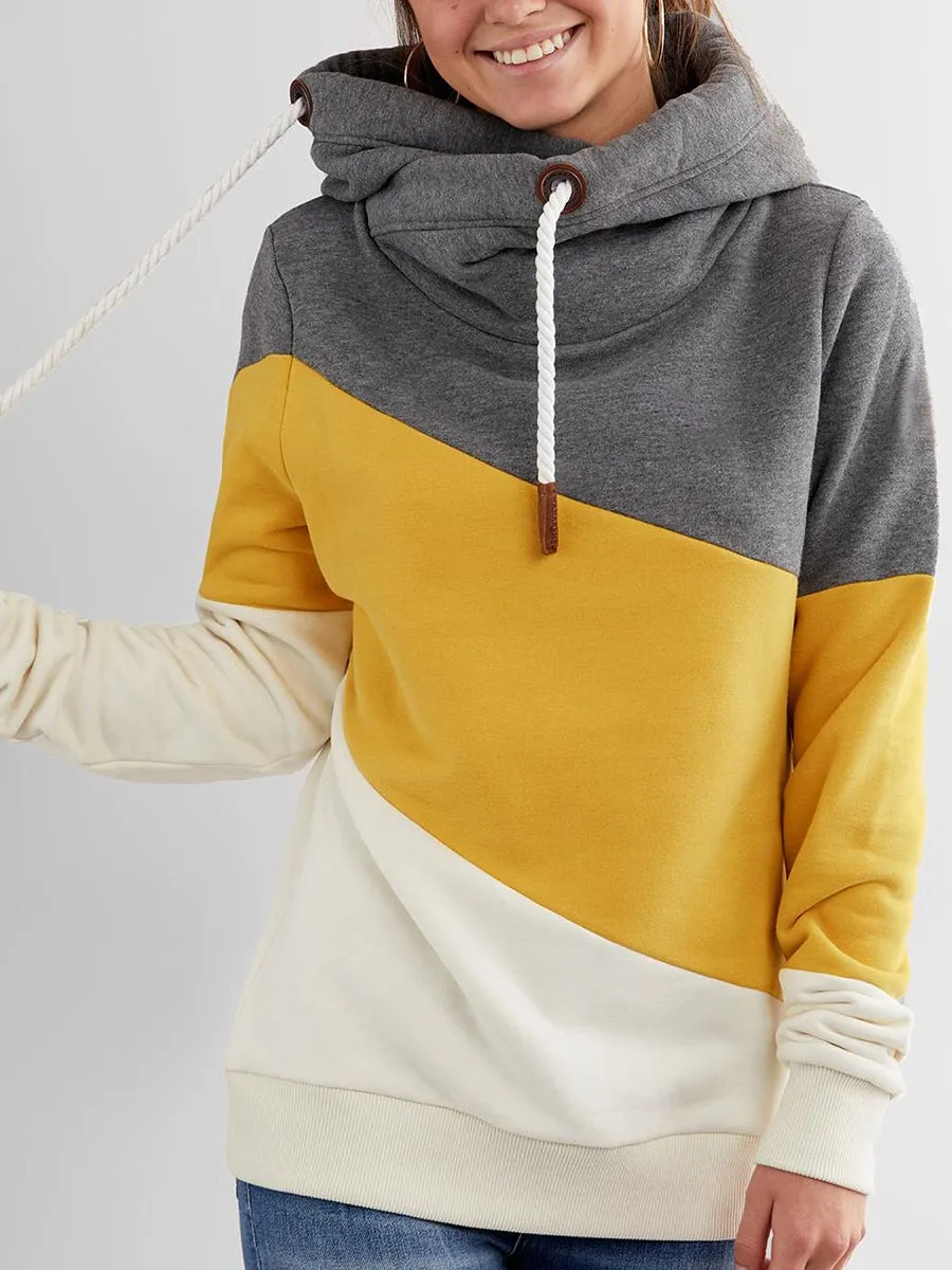 Fashion Casual Hooded Color Block Sweatshirt
