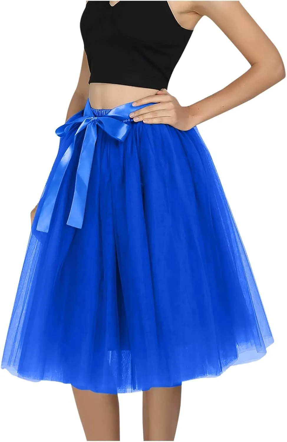 Fashion Versatile Stretchy Black Midi Skirt Skater Women's Flared Skirt Party Night A-line Casual Midi Skirt for