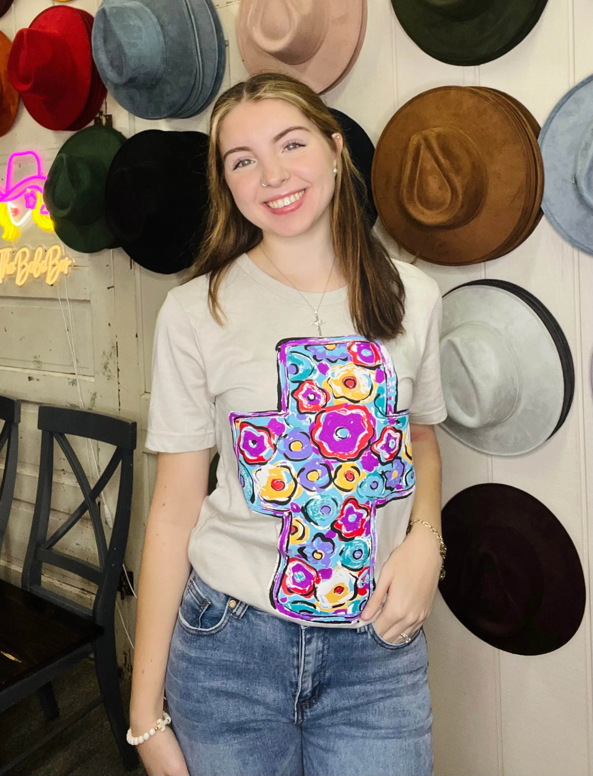 Floral cross tee