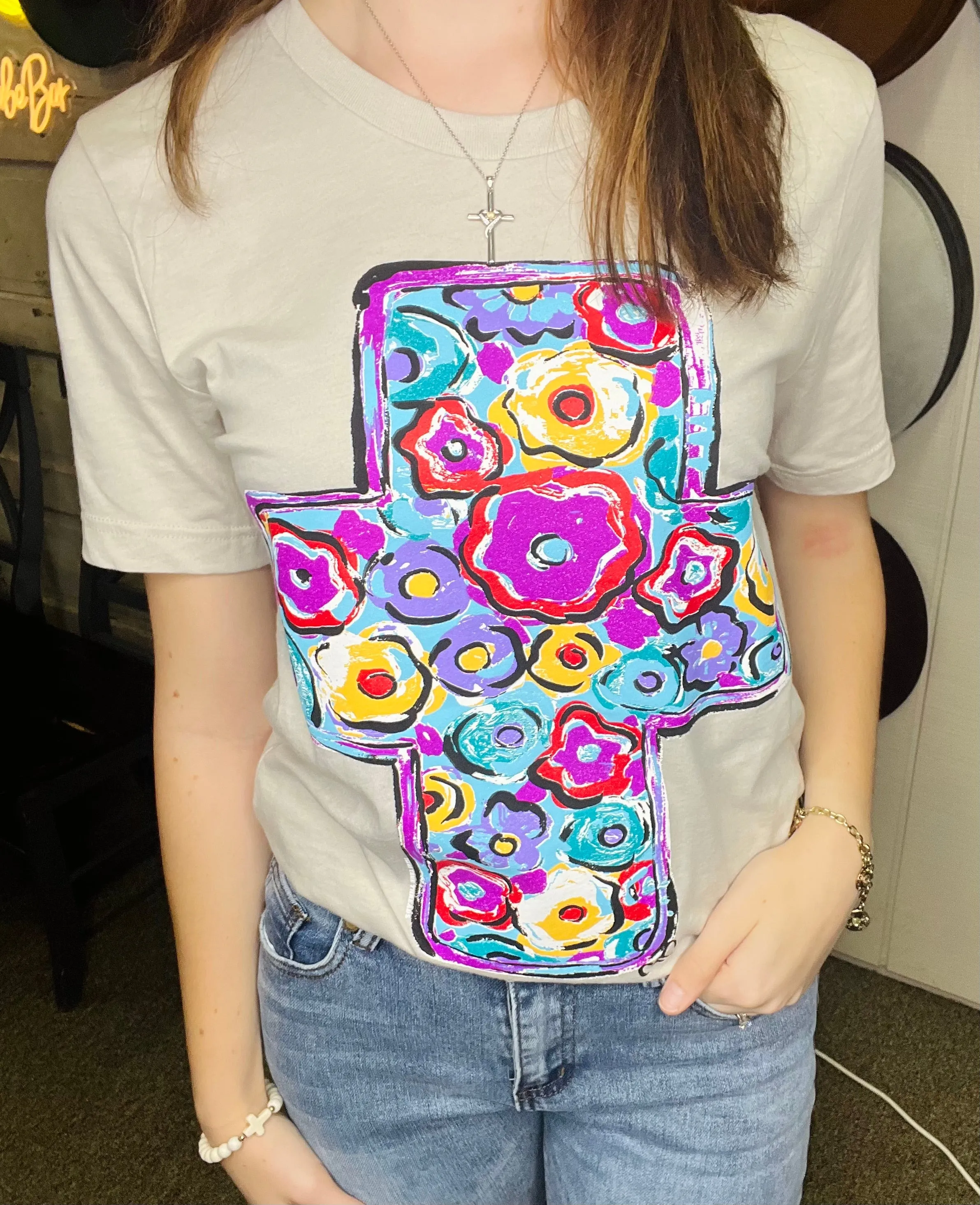 Floral cross tee