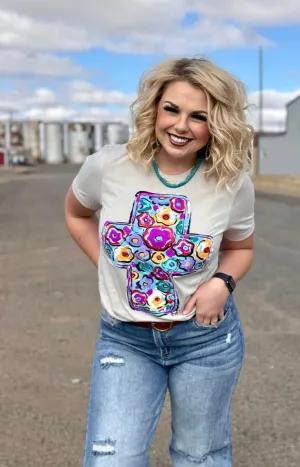 Floral cross tee
