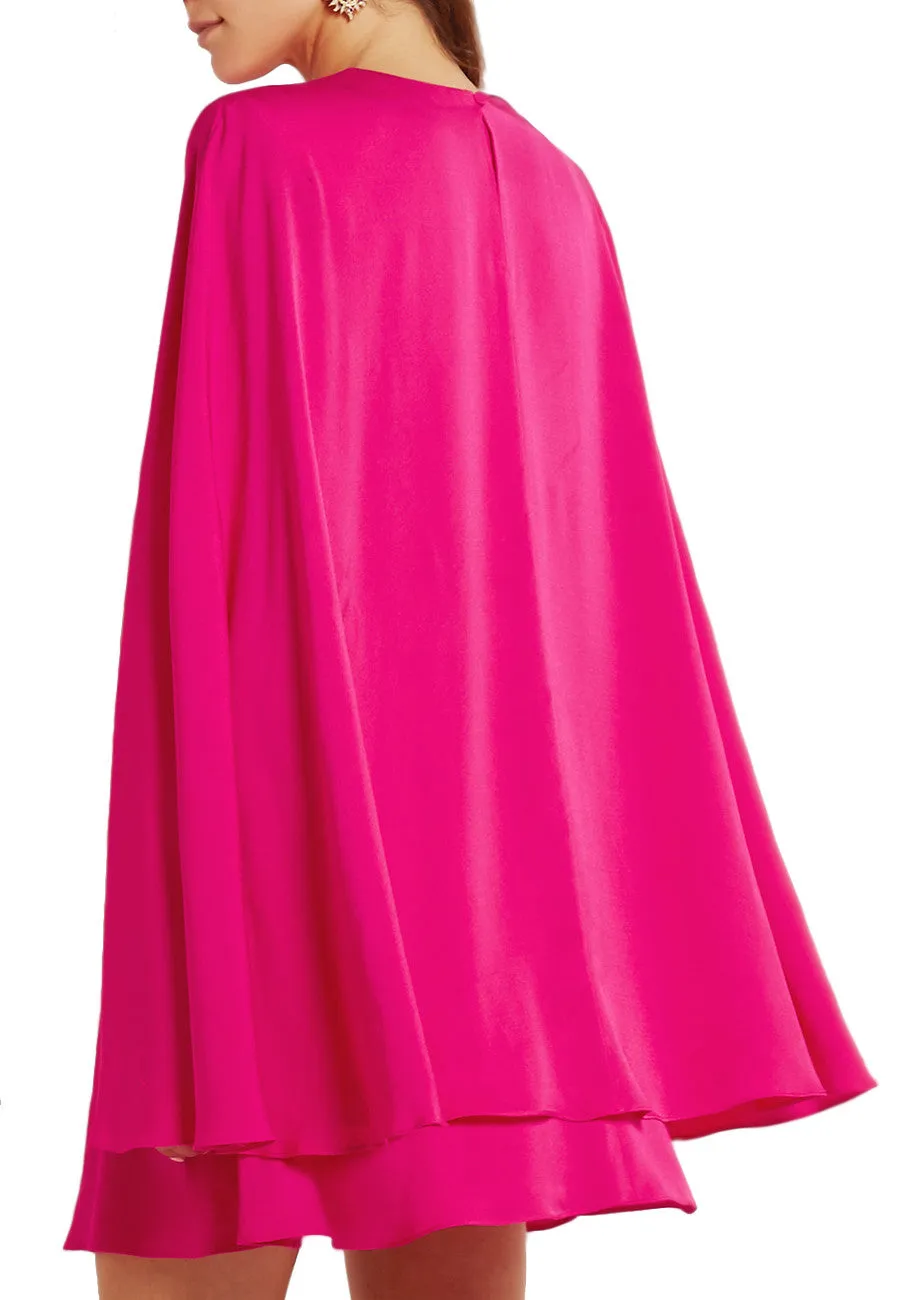 Fuschia Cape Back Volume Sleeve Dress