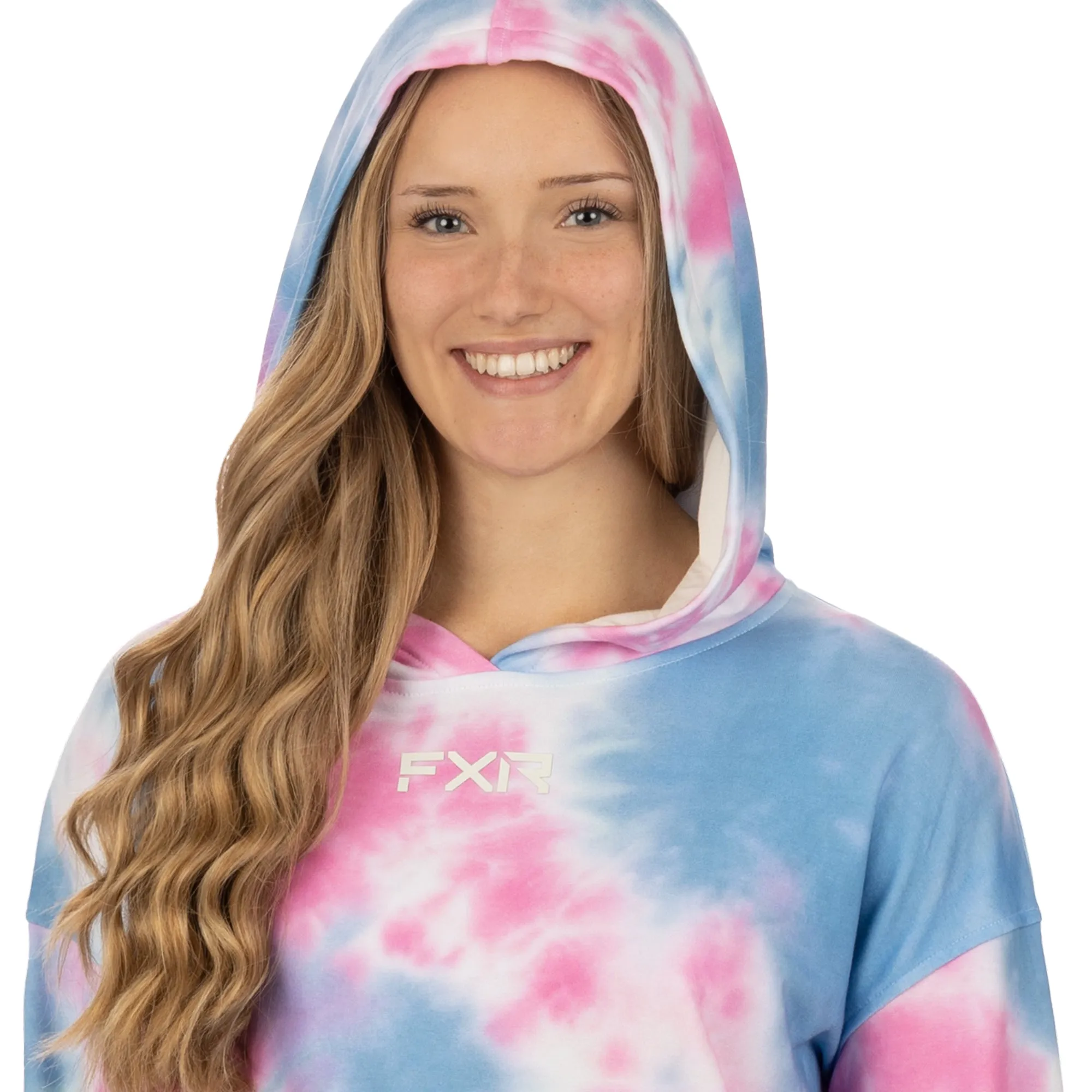 FXR 232253-9441-16 Womens Balance Cropped Pullover Hoodie Pink-Blue Dye - X-Large