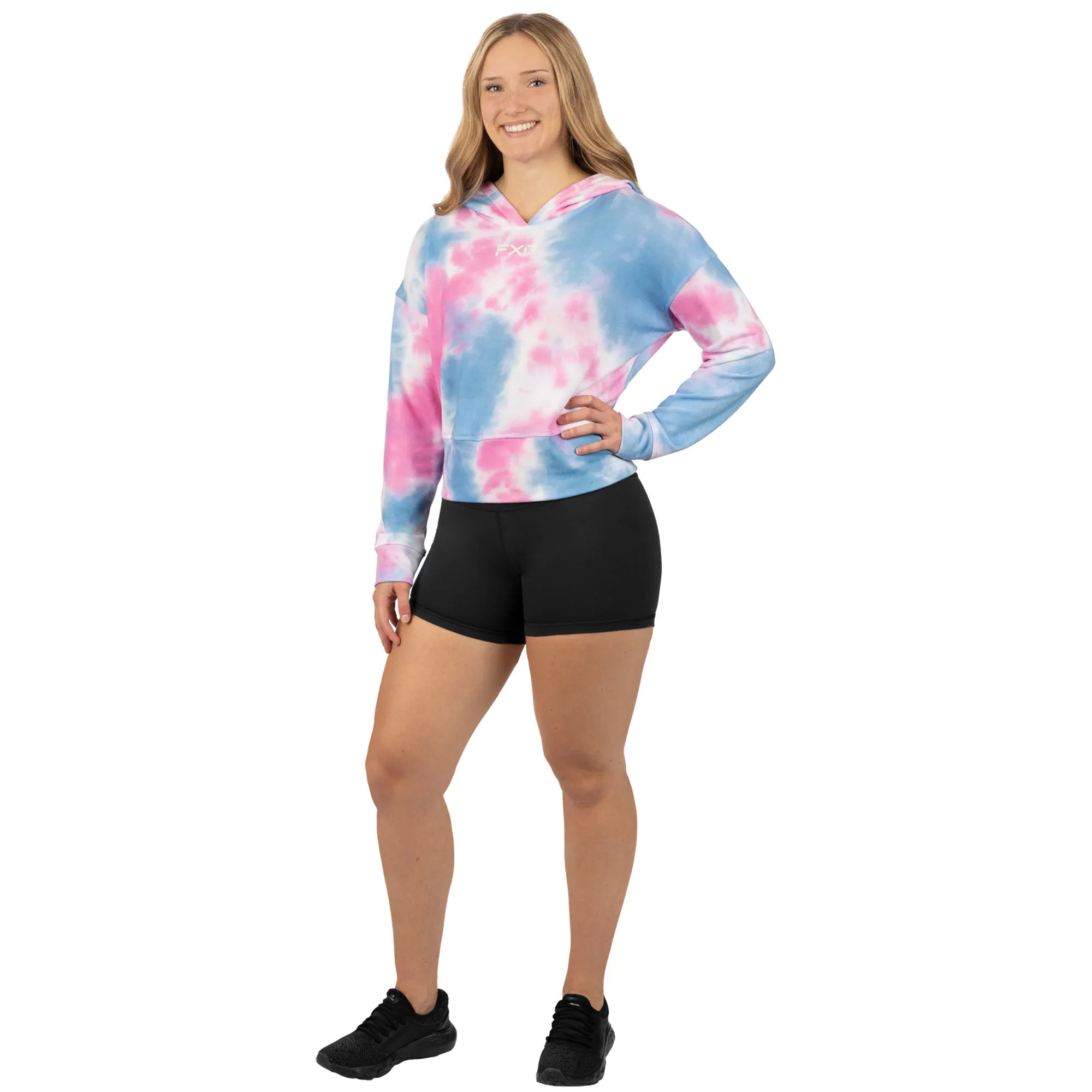 FXR 232253-9441-16 Womens Balance Cropped Pullover Hoodie Pink-Blue Dye - X-Large