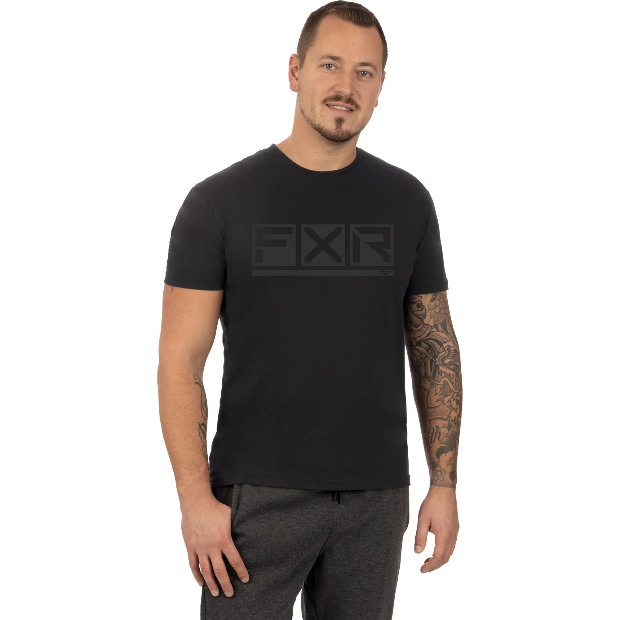 FXR  Mens Podium Premium T-Shirt Black Ops Cotton Blend Screen Print