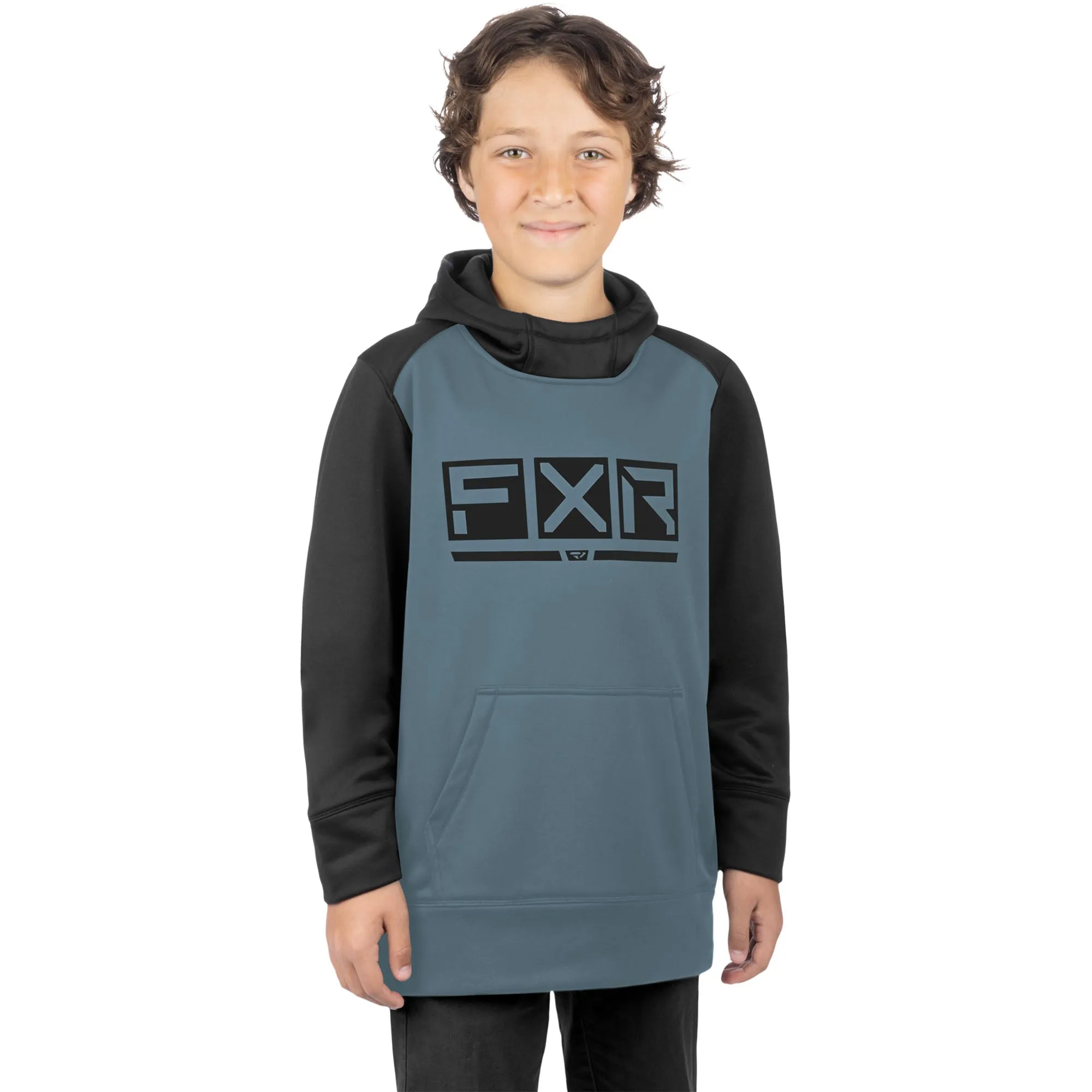 FXR Youth Podium Tech Pullover Hoodie Steel/Black Blue