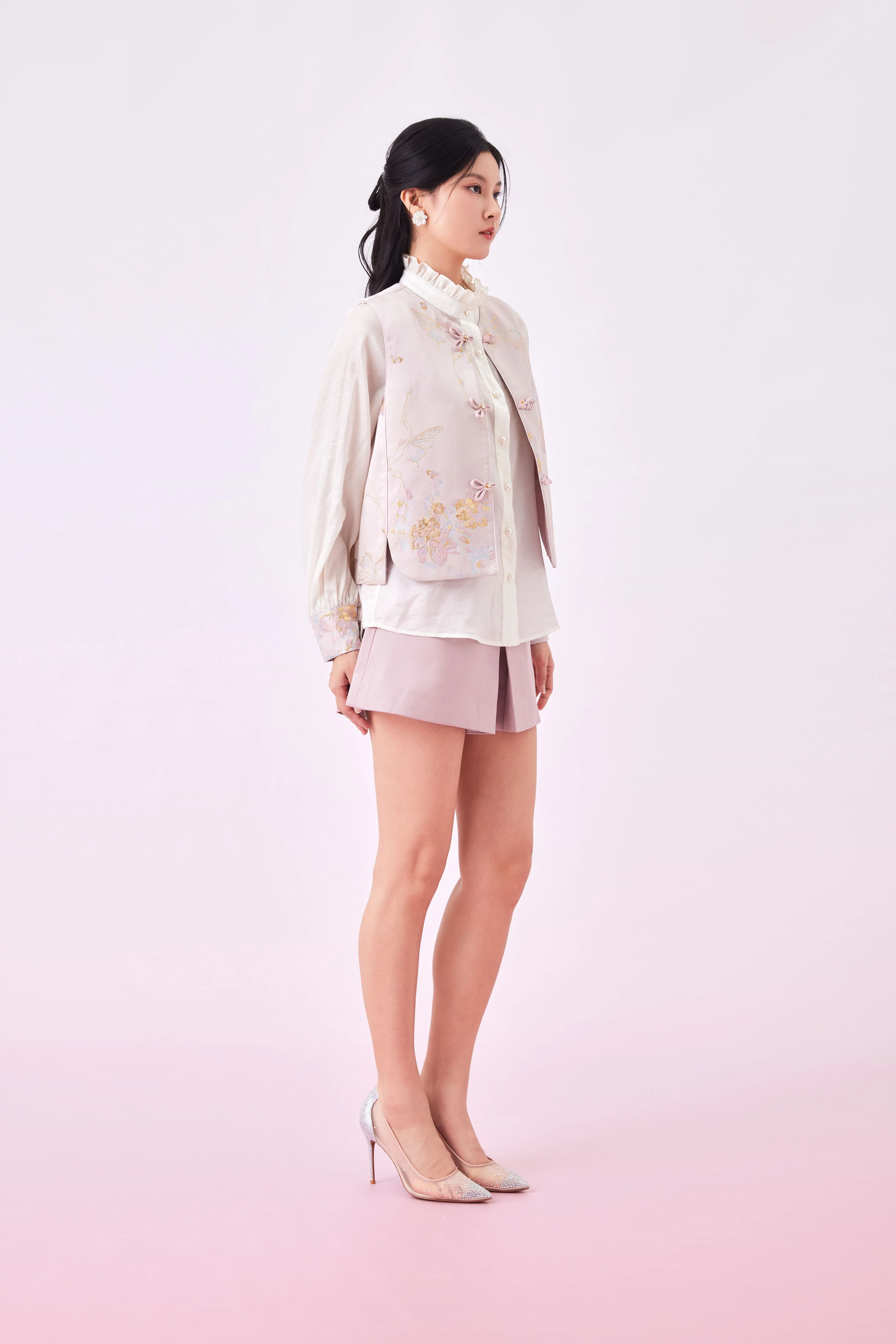 Gabrina Pink Butterfly Knot Sleeveless Jacket