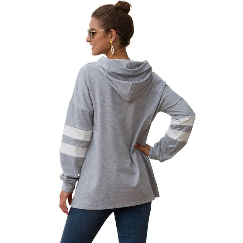 Gray Pullover Drawstring Loose Dress Hoodie