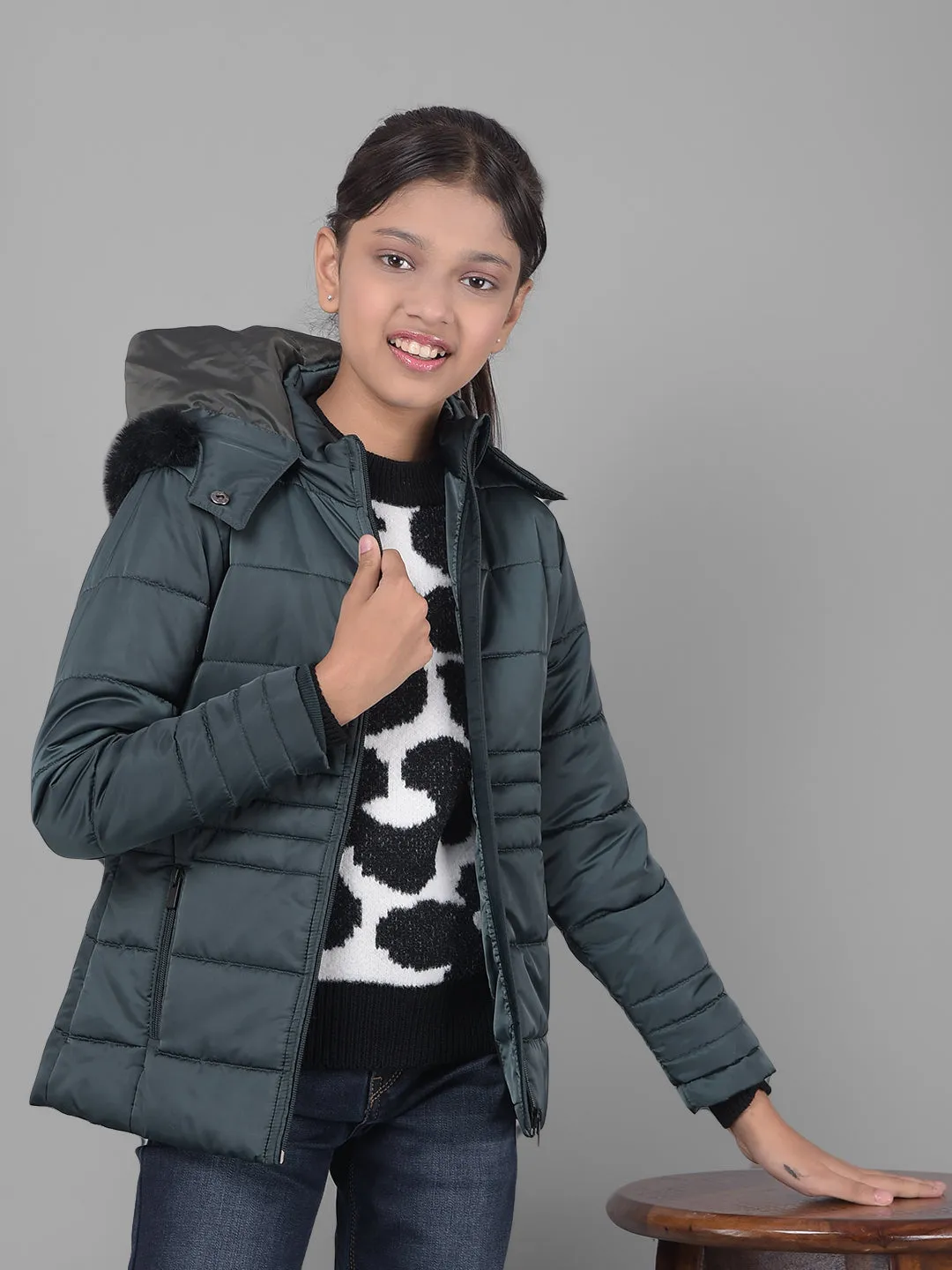 Green Padded Jacket With Hood