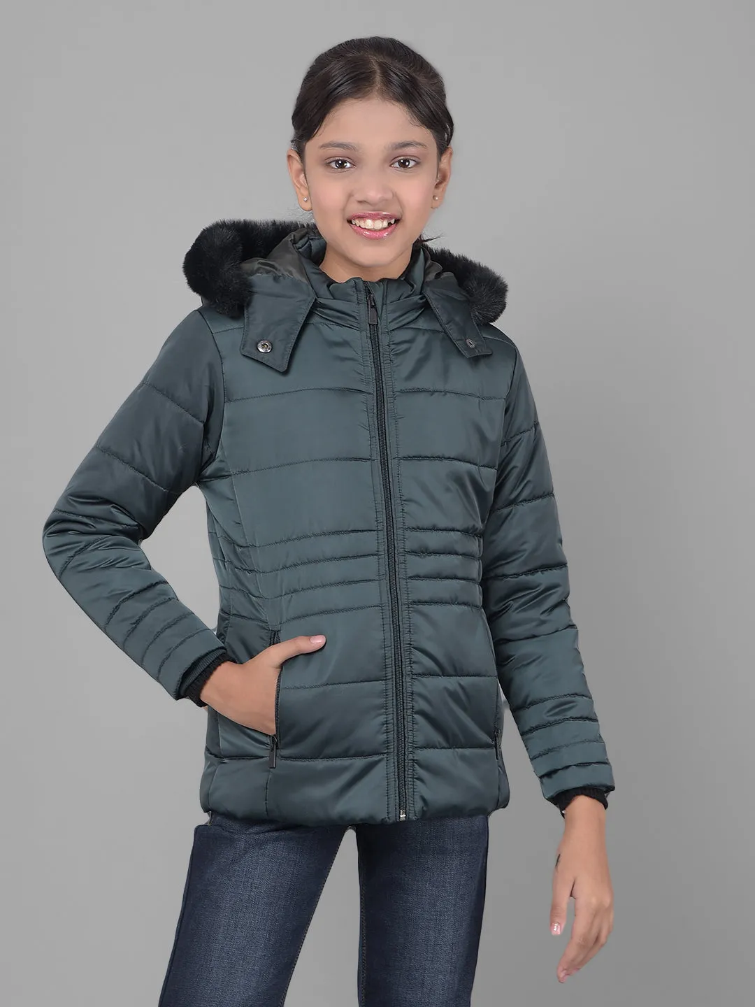 Green Padded Jacket With Hood