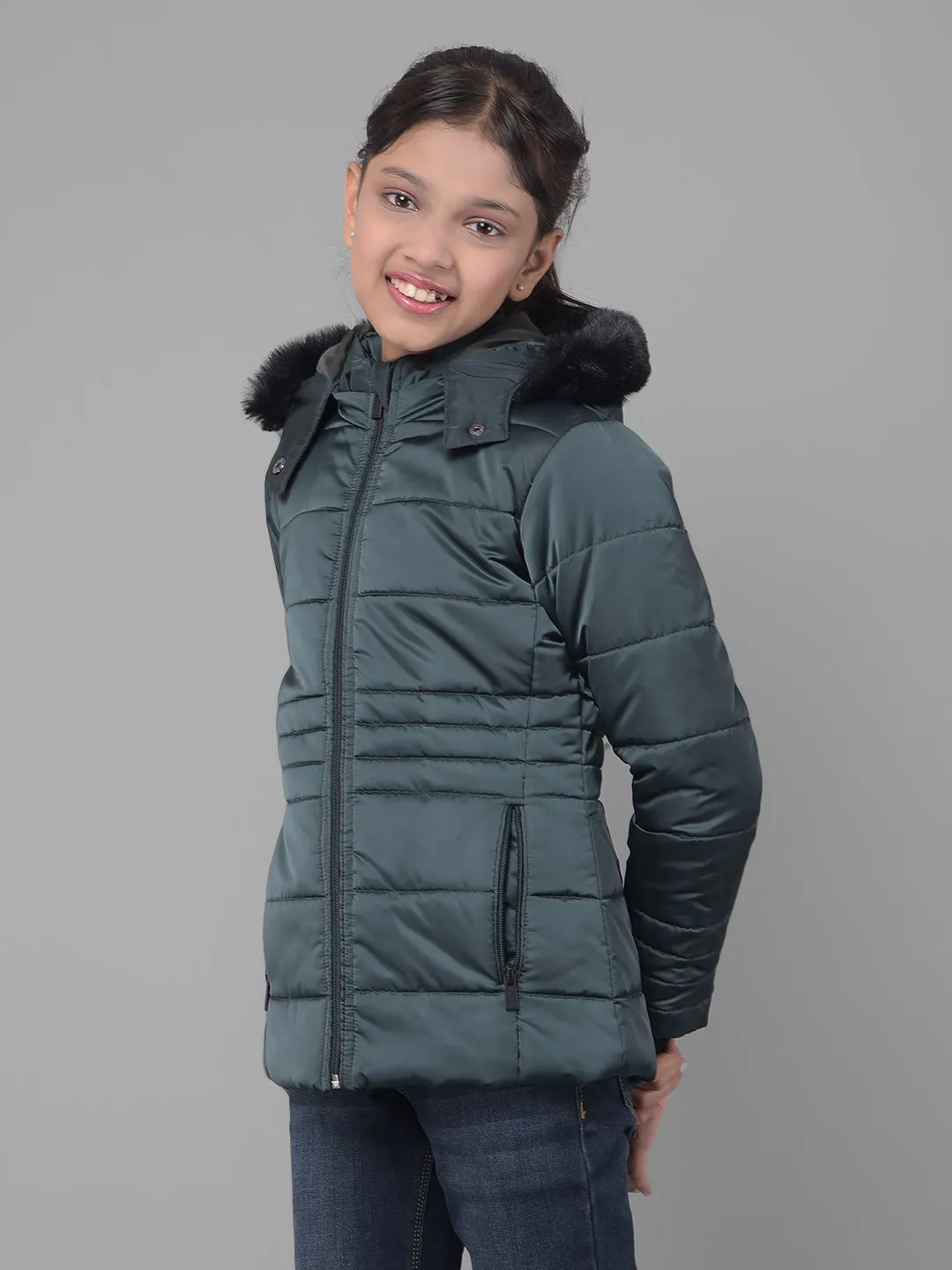 Green Padded Jacket With Hood
