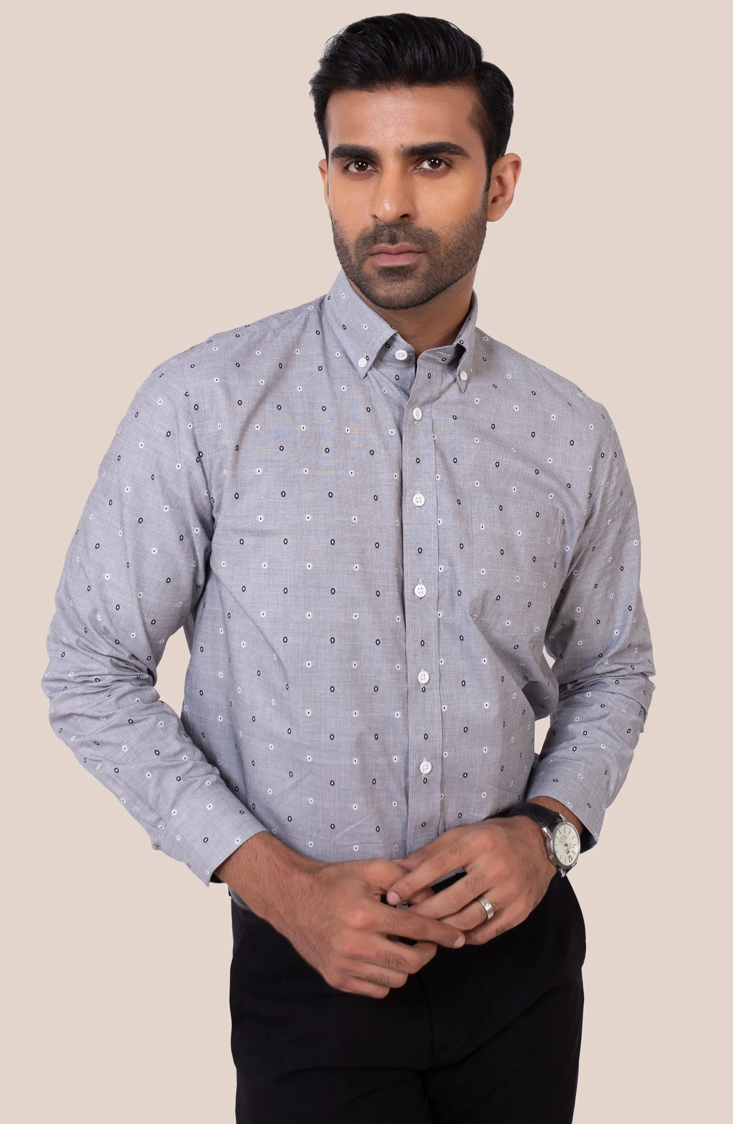 Grey Ovals Dobby Shirt