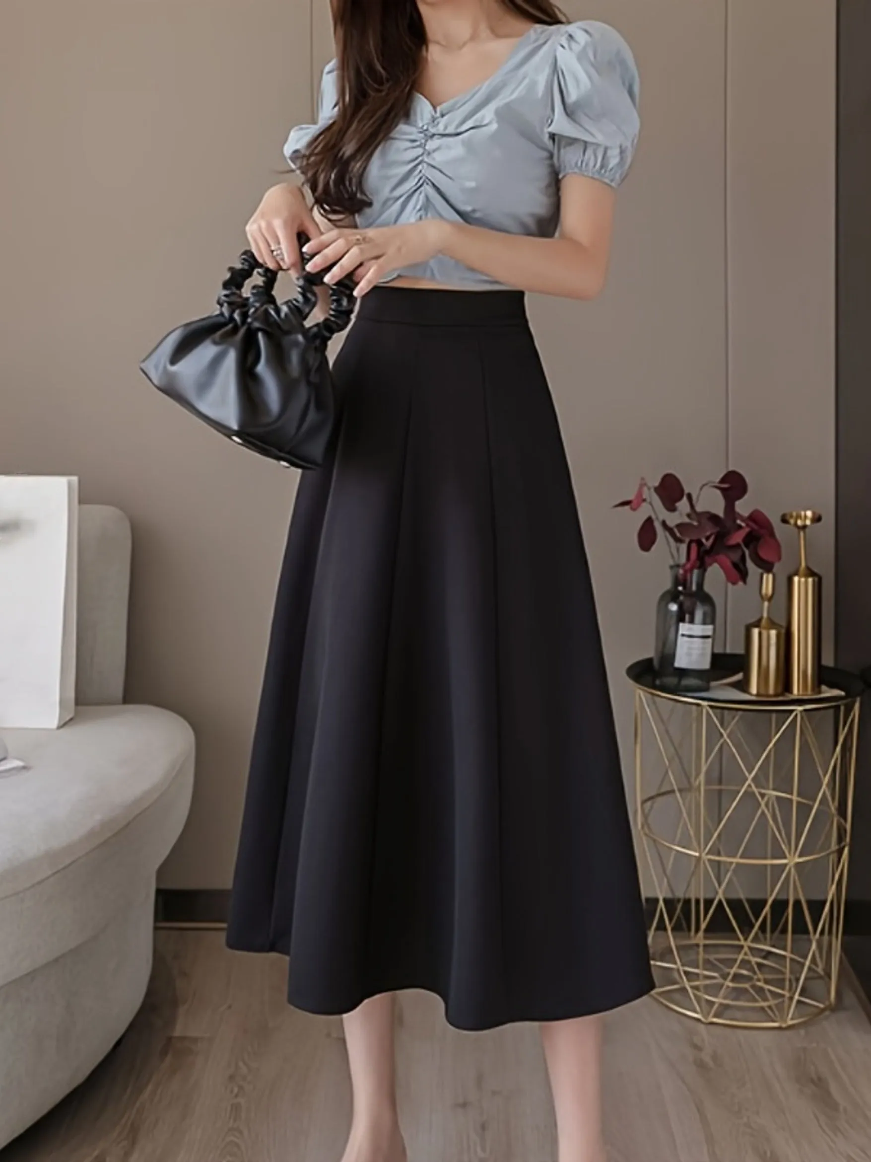 High Waist Mid-length A-line Women's Midi High Waist Skirt