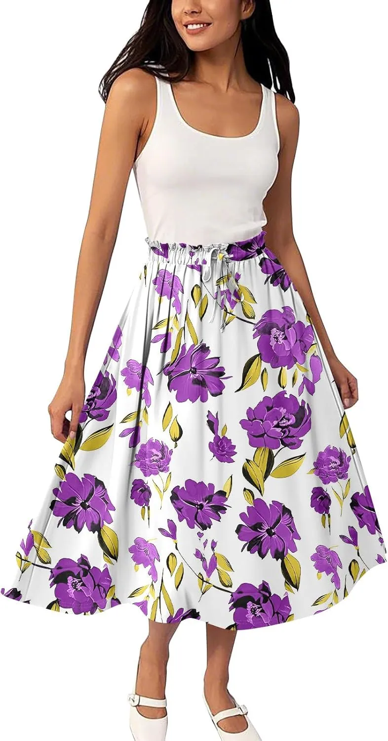 High Waisted Skirts for Women Long Pleated A-Line Flowy Maxi Skirt Bohemian Style
