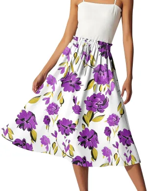 High Waisted Skirts for Women Long Pleated A-Line Flowy Maxi Skirt Bohemian Style