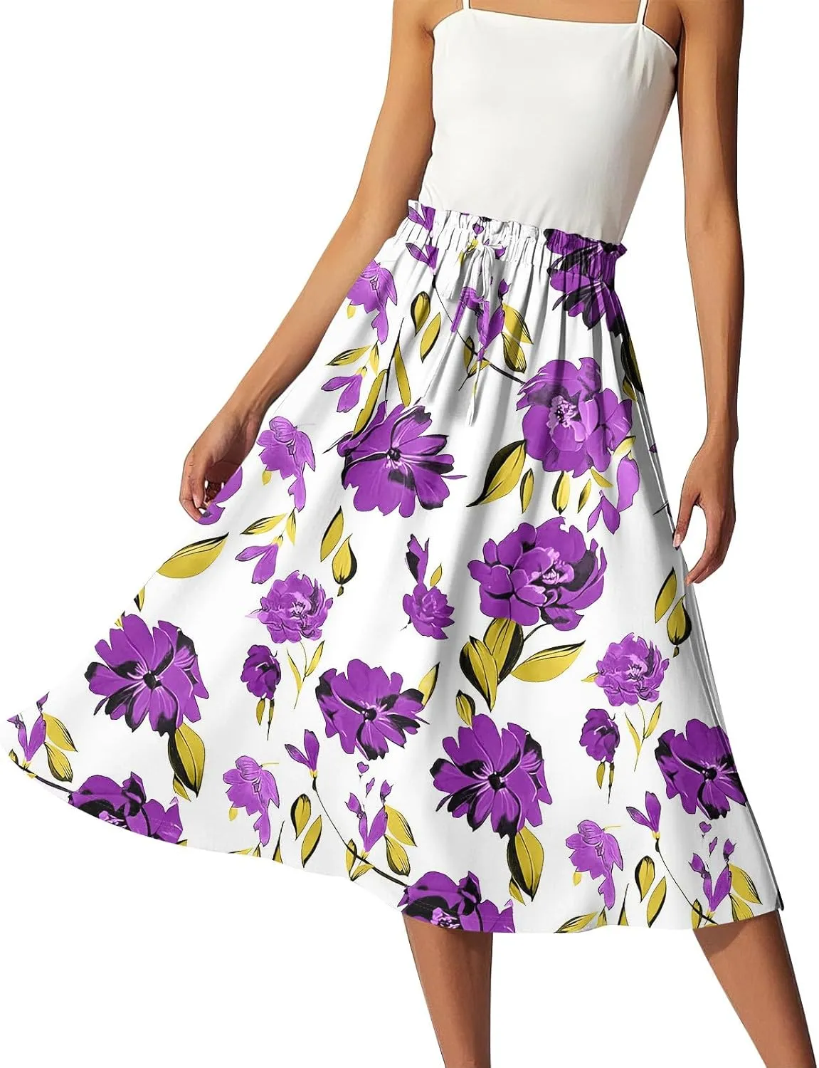 High Waisted Skirts for Women Long Pleated A-Line Flowy Maxi Skirt Bohemian Style