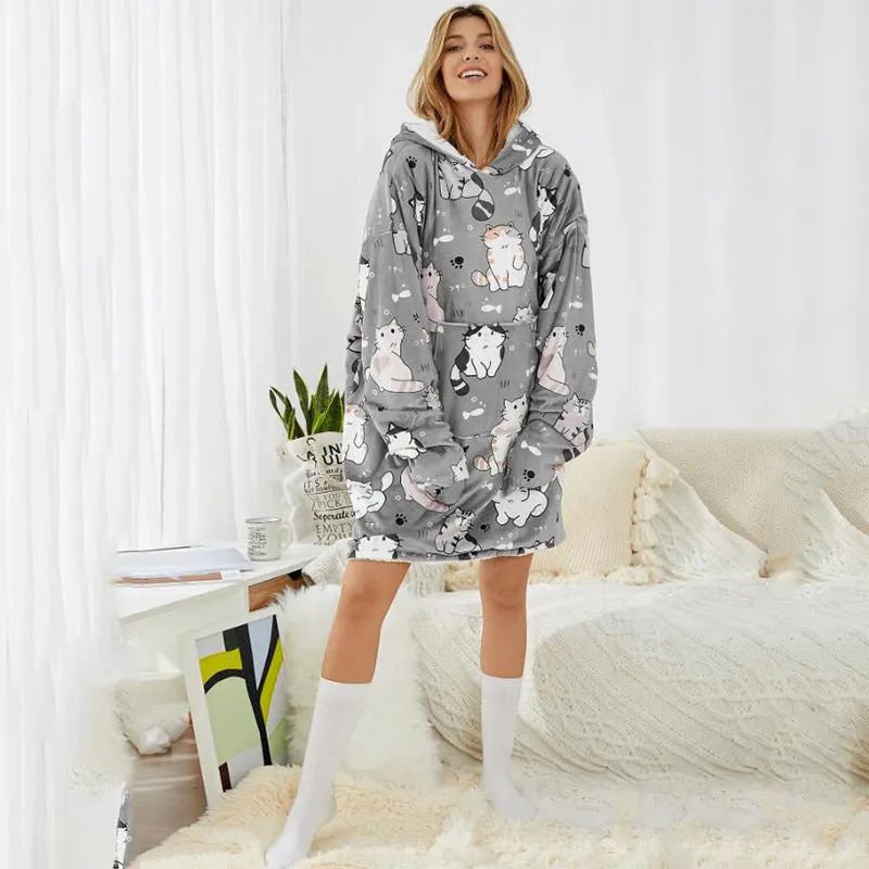 Hoodies Blankets Cartoon Pattern Printing Lazy Blanket Casual