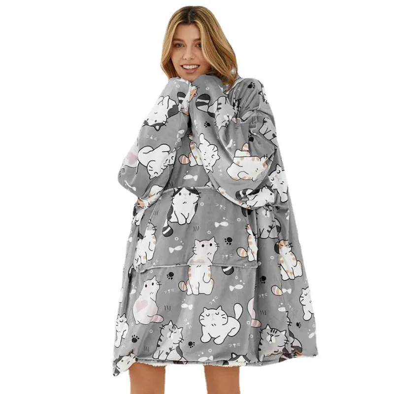 Hoodies Blankets Cartoon Pattern Printing Lazy Blanket Casual