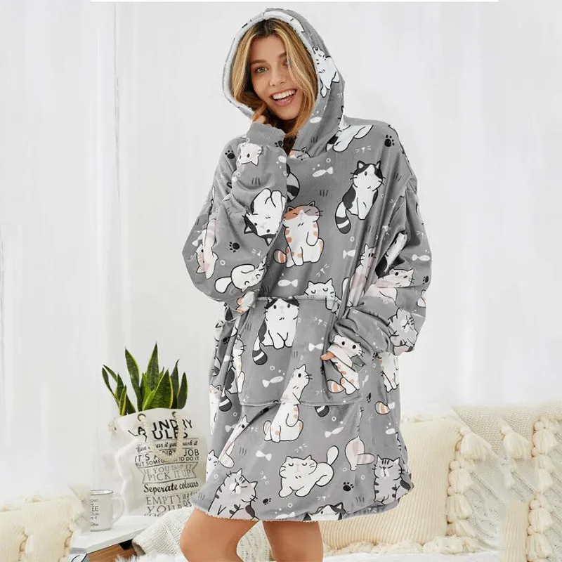 Hoodies Blankets Cartoon Pattern Printing Lazy Blanket Casual
