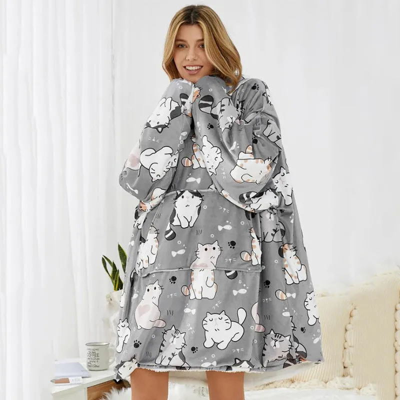 Hoodies Blankets Cartoon Pattern Printing Lazy Blanket Casual