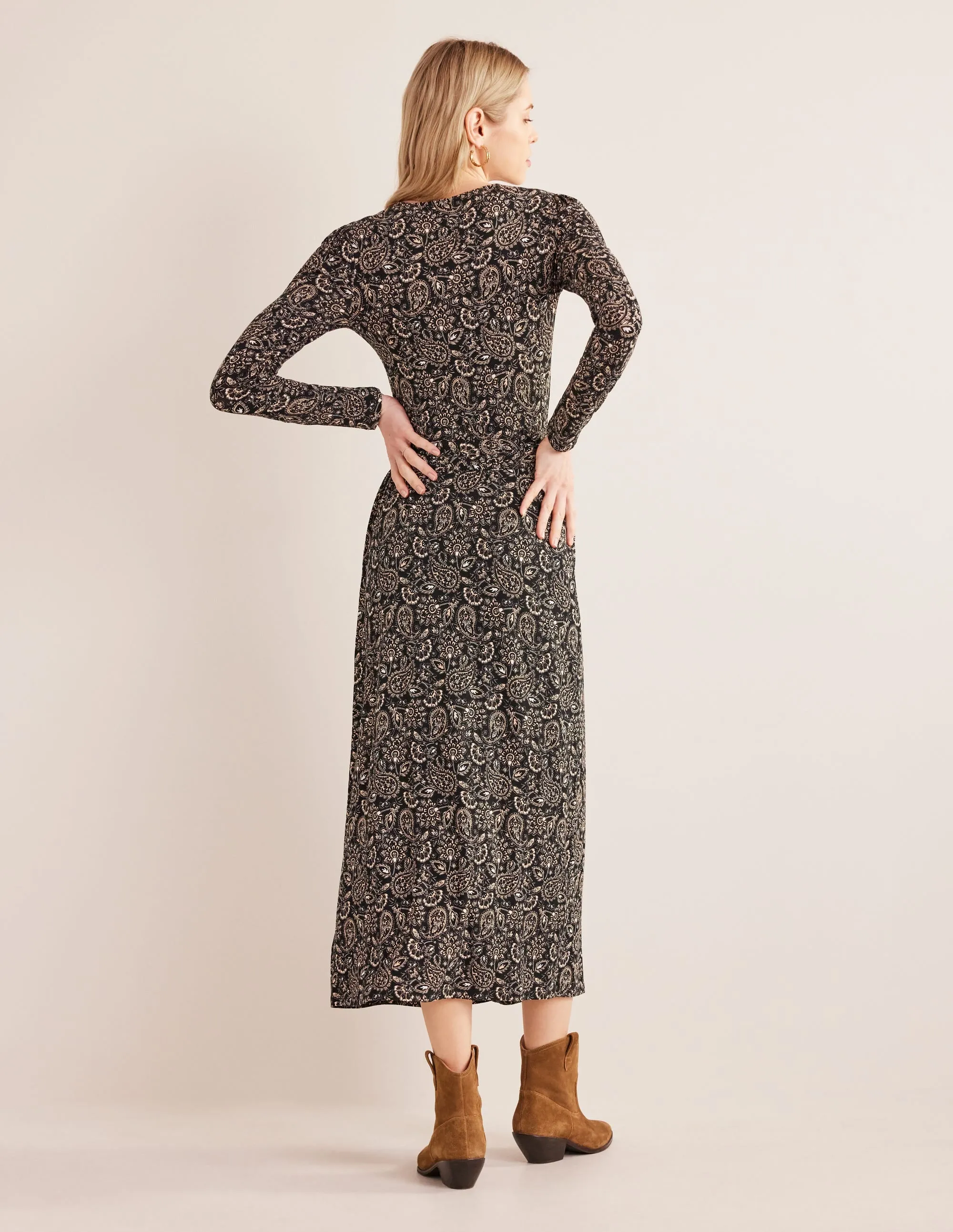 Jersey Wrap Maxi Dress-Black, Paisley Terrace