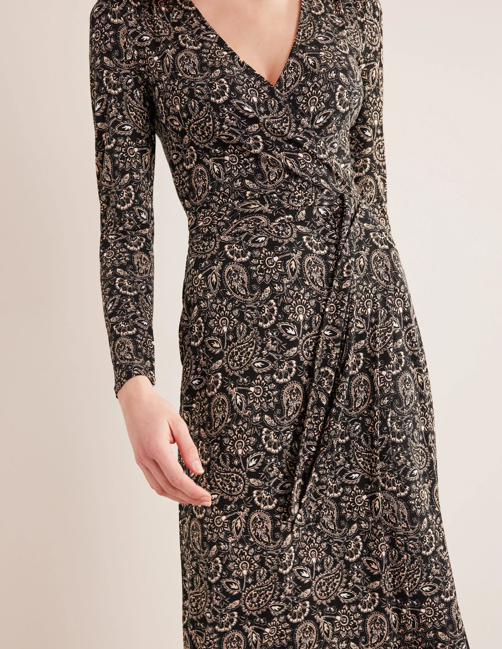 Jersey Wrap Maxi Dress-Black, Paisley Terrace