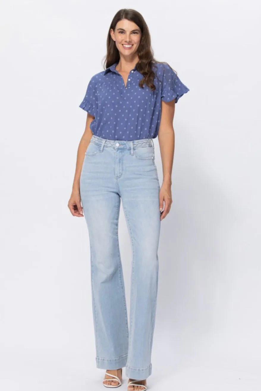 Judy Blue Willa High Rise Braided Waist Light Wash Wide Leg Jeans- One Left - Size 20